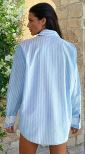 Chemise décontractée à rayures bleu ciel *