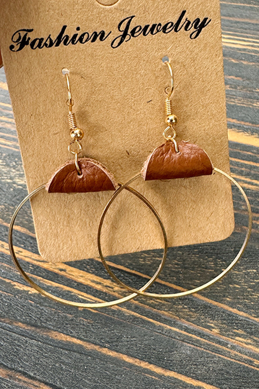 Boucles d'oreilles créoles en cuir PU marron