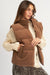 Coffee corduroy zipped stand-up collar down vest