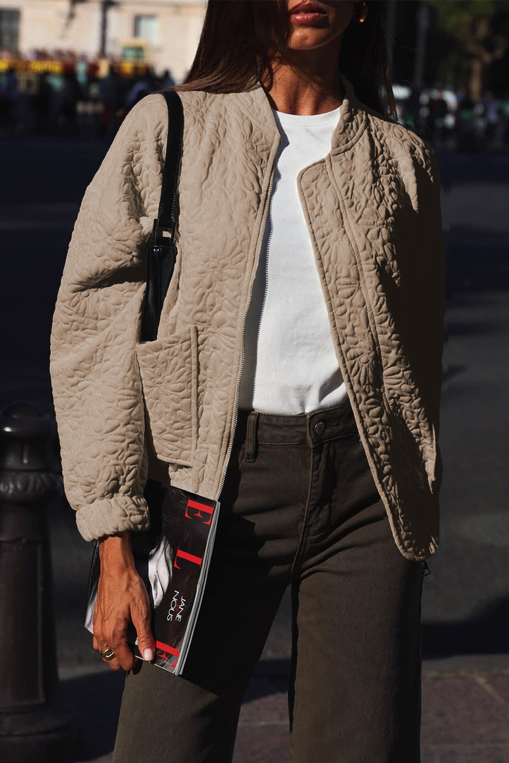 Veste matelassée à fleurs beige français clair