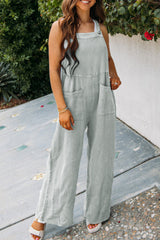 Grey textured wide leg overalls with pockets