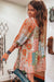 Orange Paisley Bohemian Style Mixed Print 3/4 Sleeve Loose Chiffon Dress