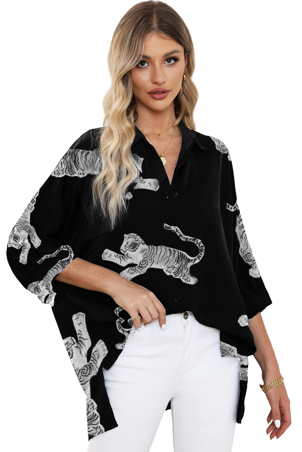 Camicia oversize a 3/4 maniche a 3/4 maniche