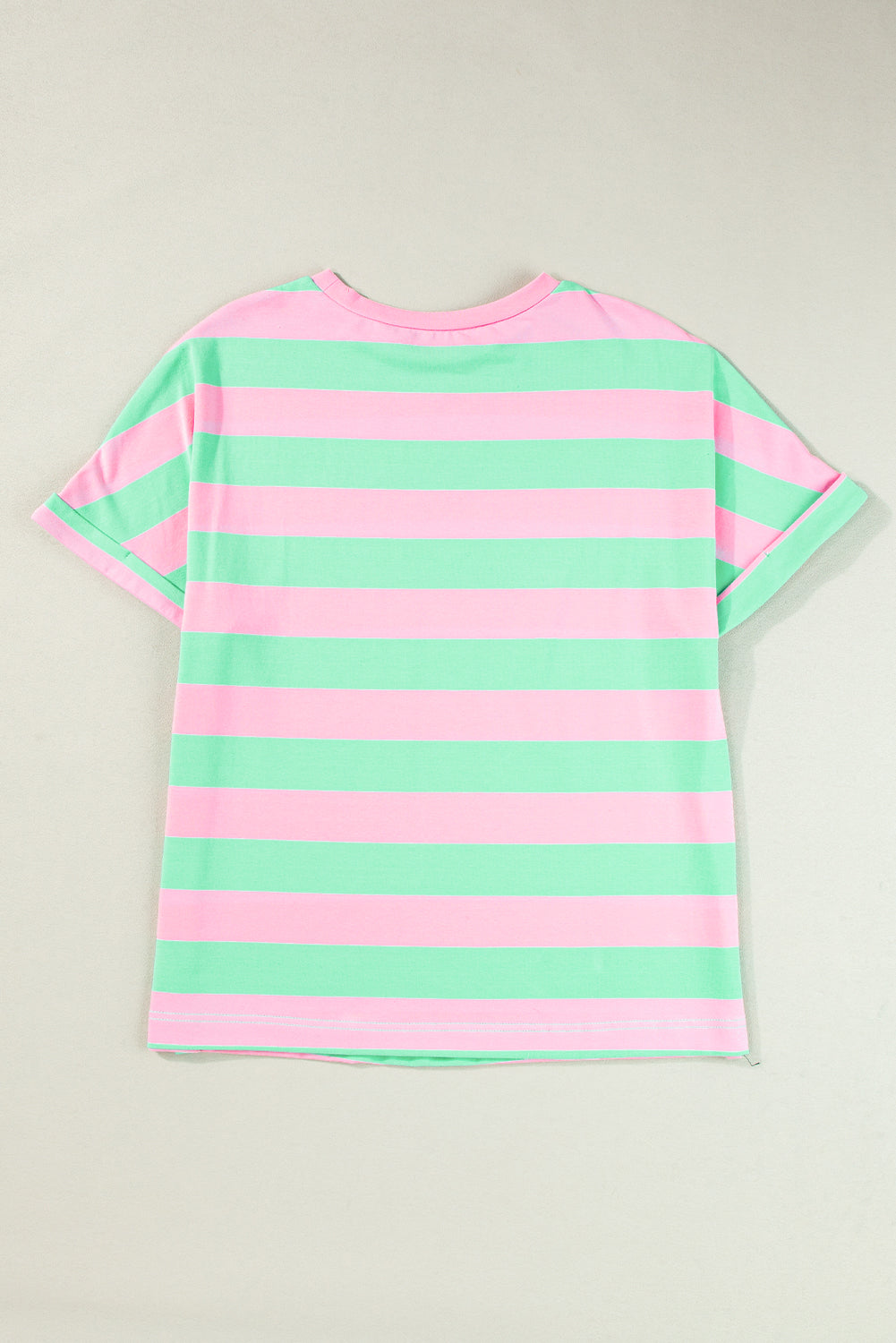 Rose Stripe Colorblock Cuffed Sleeve Loose Tee