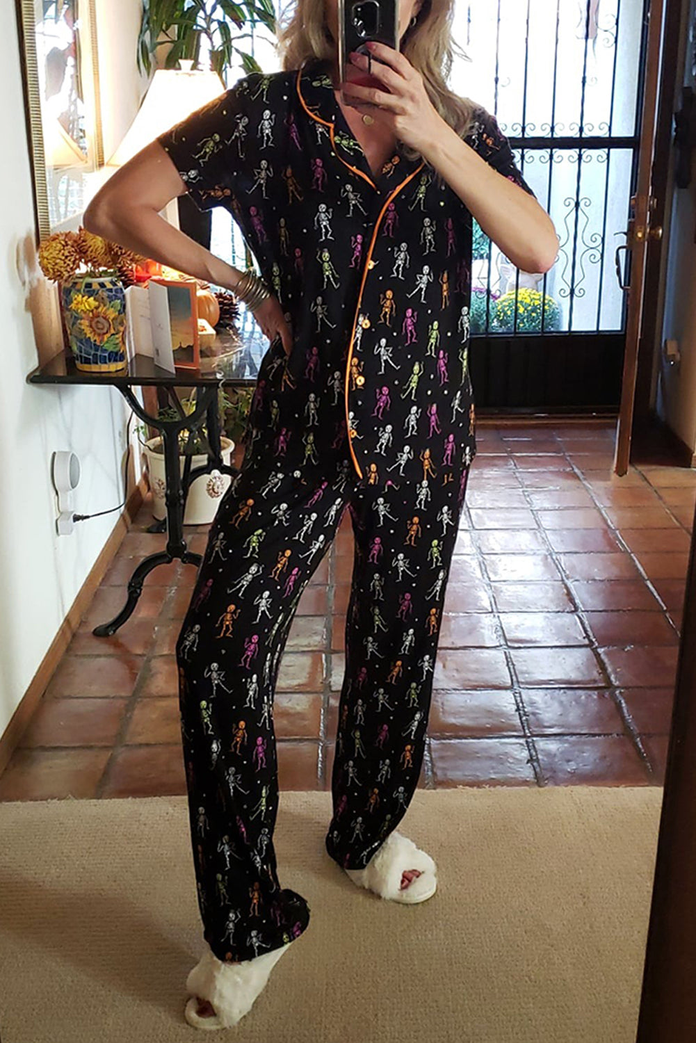 Ensemble pyjama chemise à manches courtes à motif d'Halloween noir-A WOMAN WE LOVE