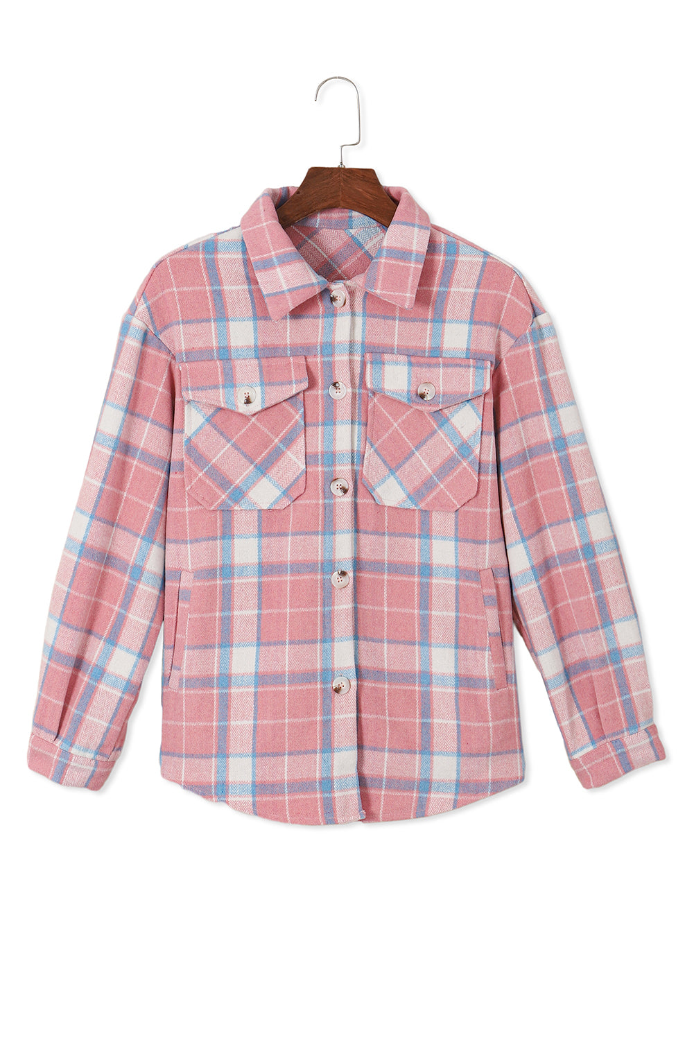 Pink Plaid Flap Pocket Flannel Shacket