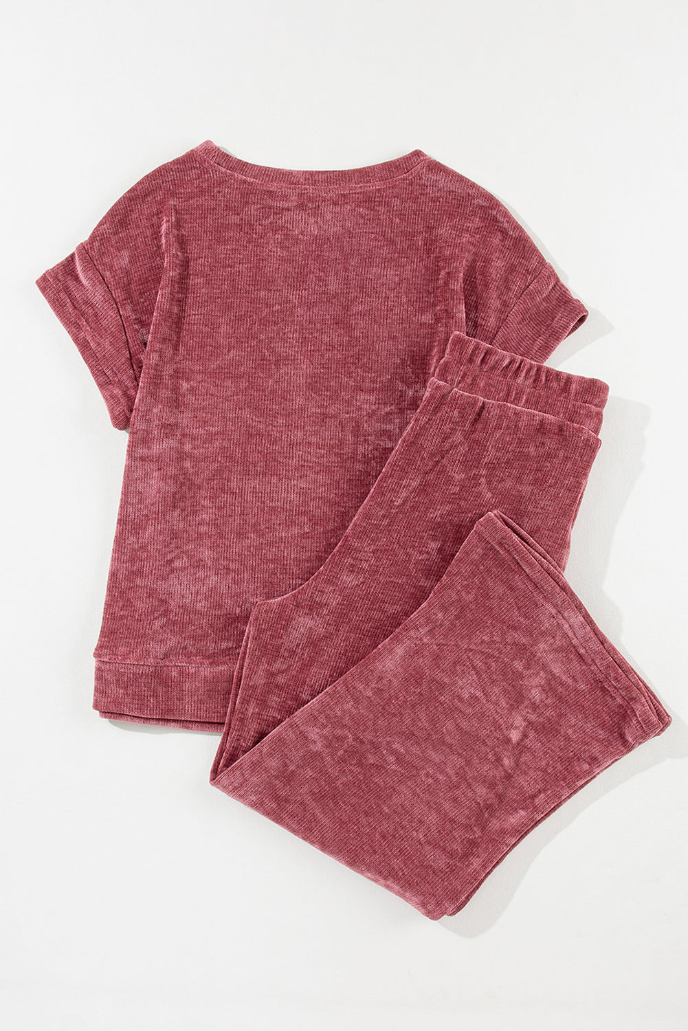 Rose Pink Mineral Wash Corduroy Short Sleeve and Crop Pants Set