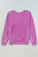 Sweat-shirt rose vif à col cranté et épaules tombantes