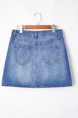 Mini-jupe en jean bleu effet portefeuille à taille croisée
