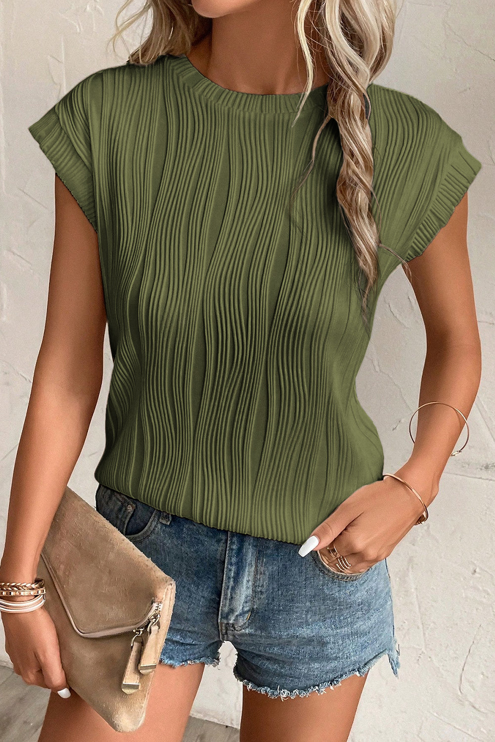 Jungle Green Wavy Texture Tap Manga Top