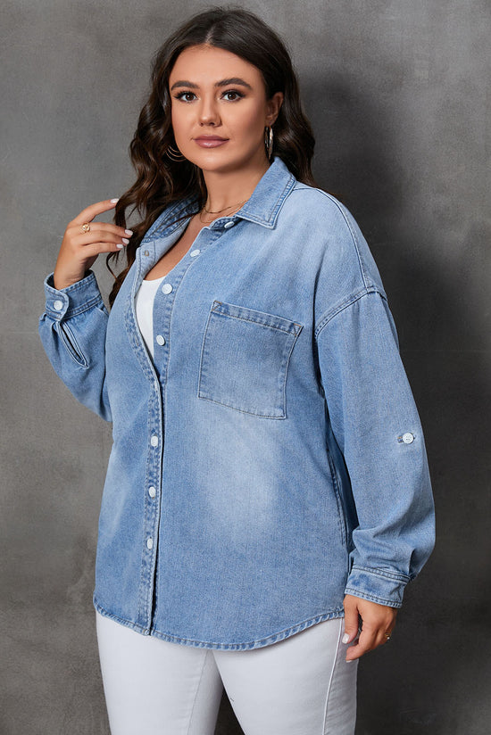 Veste en jean boutonnée avec poche poitrine de grande taille bleu ciel