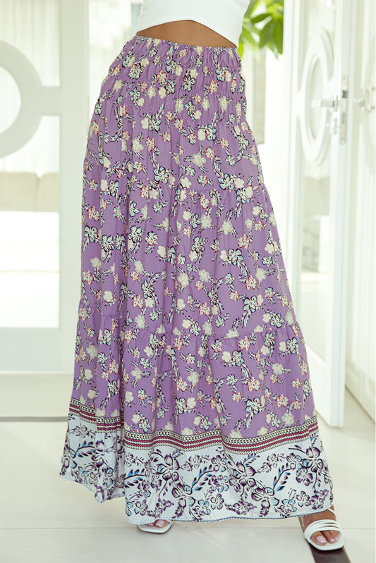 Purple Floral Stampa Florad High Waist Maxi Gonna