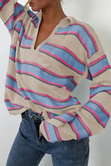 Pull ample à col en V et épaules tombantes à rayures abricot