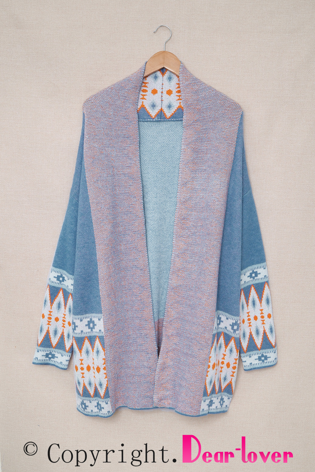 Cardigan blu a maglia frontale aztec aztec