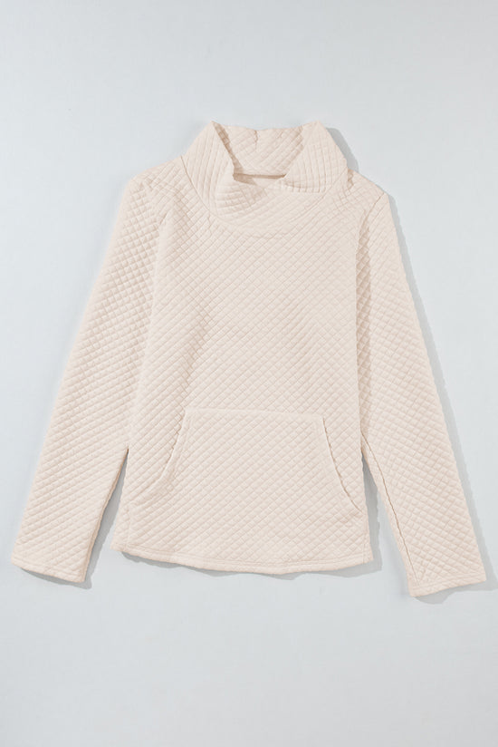 Apricot quilted sweatshirt with stand-up collar and kangaroo pocket