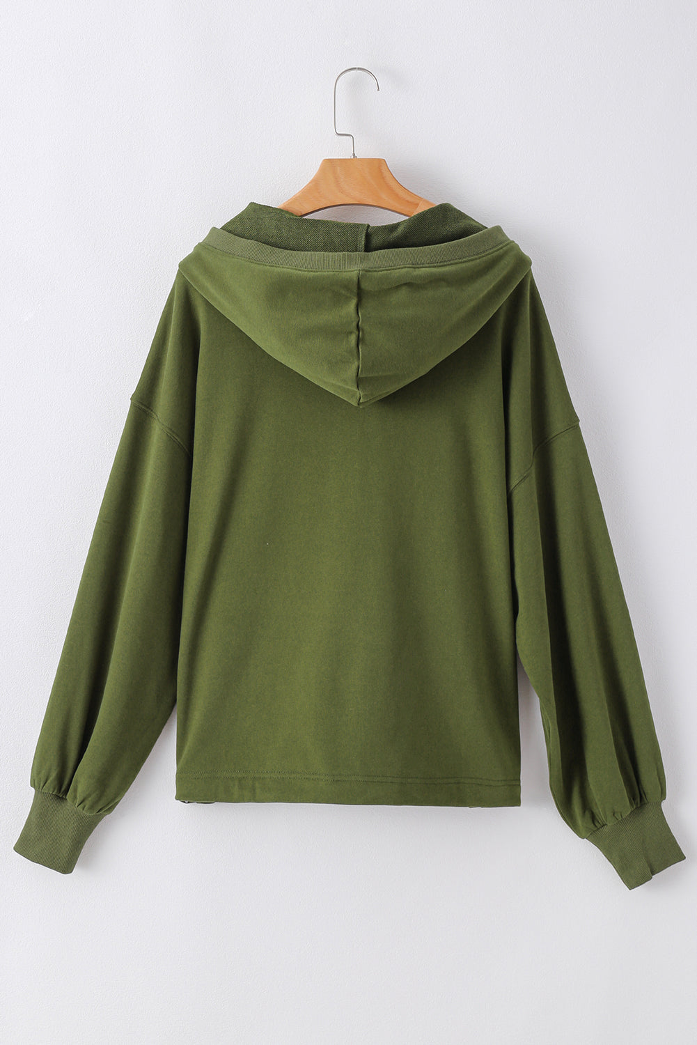 Moss Green Solid Känguroo Tasche Halbzahn -Reißverschluss übergroßer Hoodie