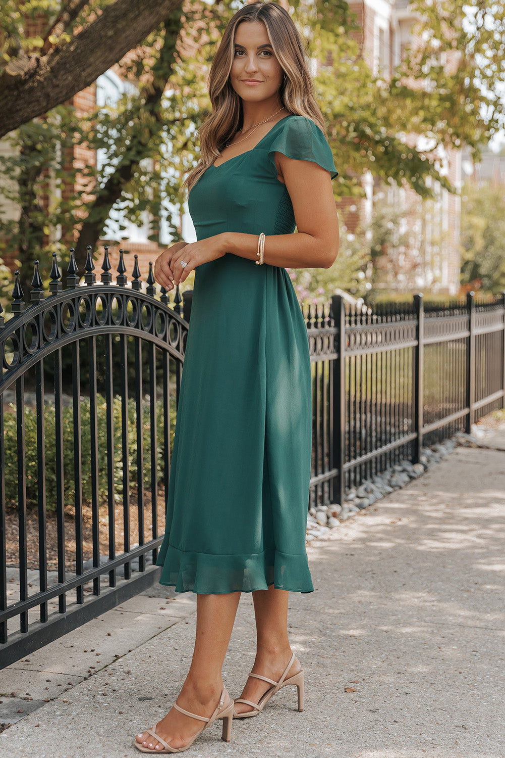 Green de mer Cherred Open Dos Sweetheart Cou Robe MIDI RUBLE