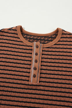 Long sleeve top Henley Textured with brown stripes *