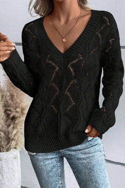 Black Pull in openwork knit in v * collar