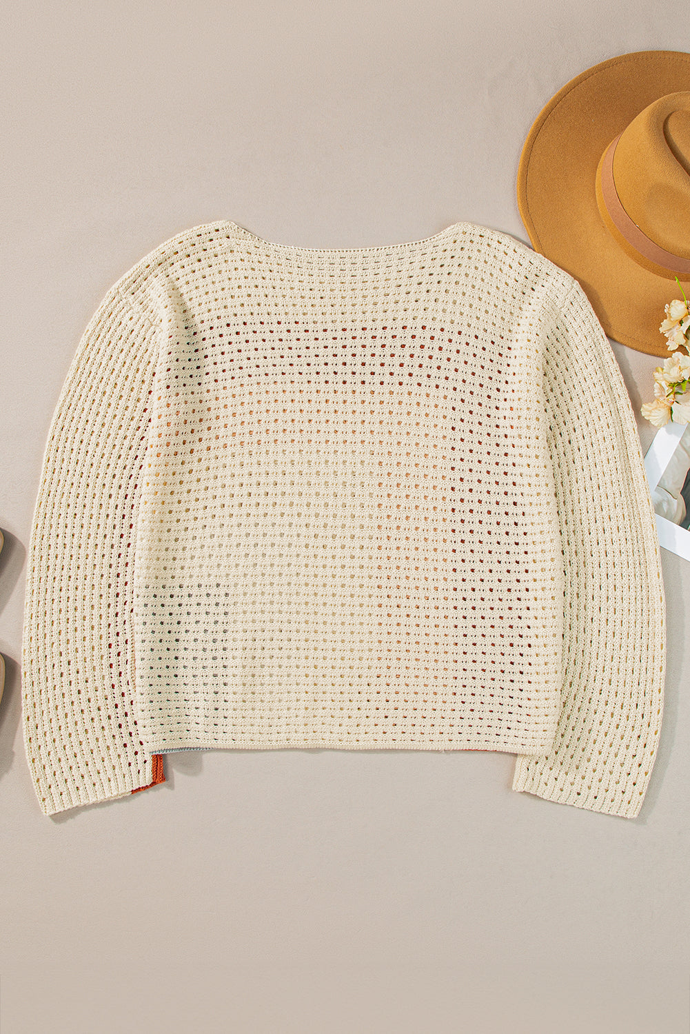 Apricot Pointelle Knit Colorblock Sweater Haggy