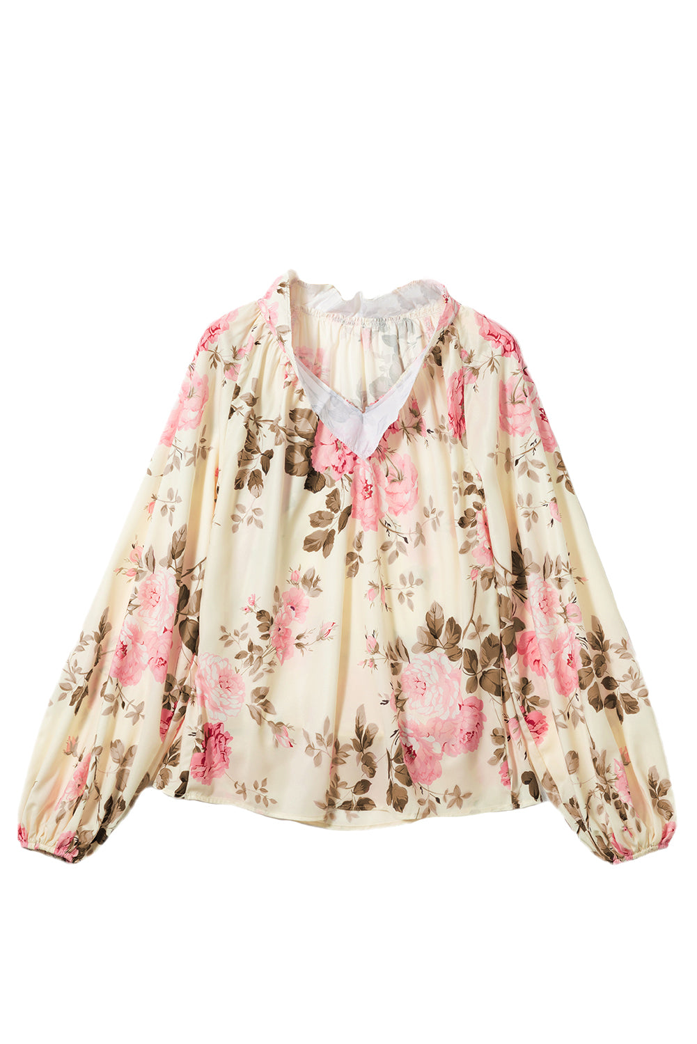 Blouse à col de lanterne à imprimé floral beige