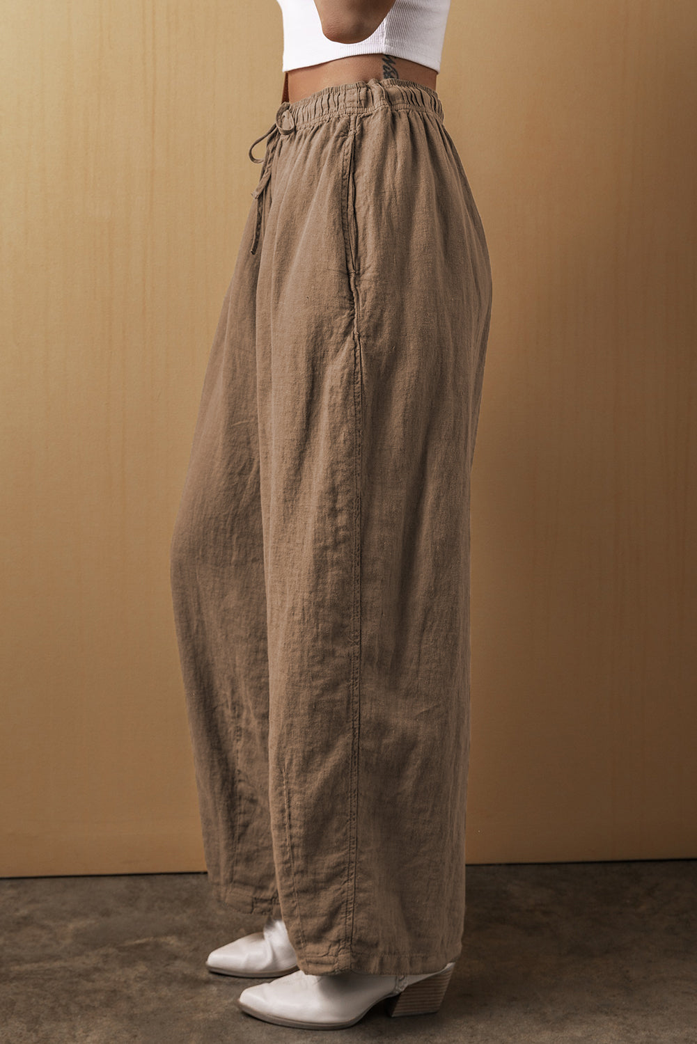 Pantalon large en coton et lin avec cordon de serrage à la taille Desert Palm