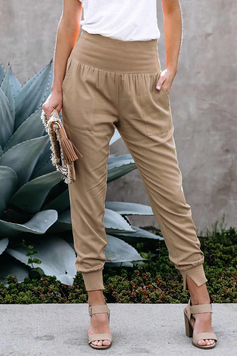 Khaki Casual Pocket Jogger Pants