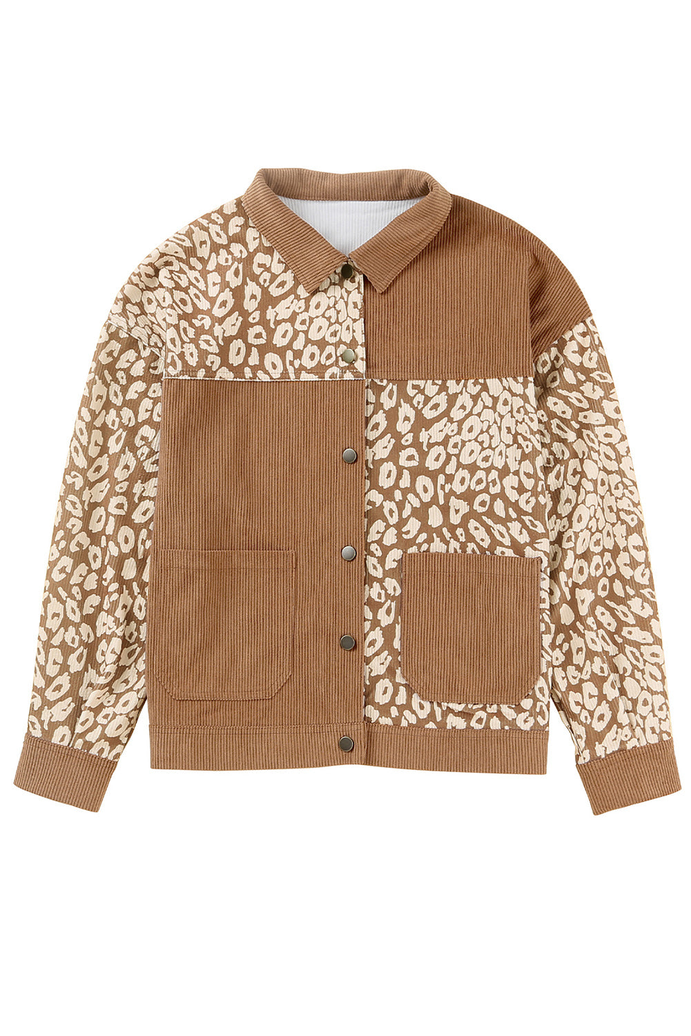 Brauner Leopardendrucken Corduroy Langarmjacke