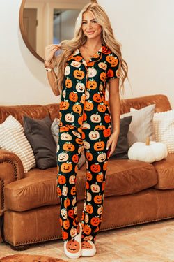 Ensemble pyjama chemise à manches courtes à motif d'Halloween orange