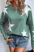 Green drop shoulder sweater with star pattern