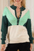 Green Geometric Color Block Knit V-Neck Button Up Sweater