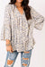 Babydoll leopard blouse with split collar and openwork lace border