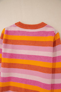 Orange round neck sweater with ribbed edges *