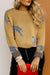 Fuzzy camel crew neck sweater with cheetah accent