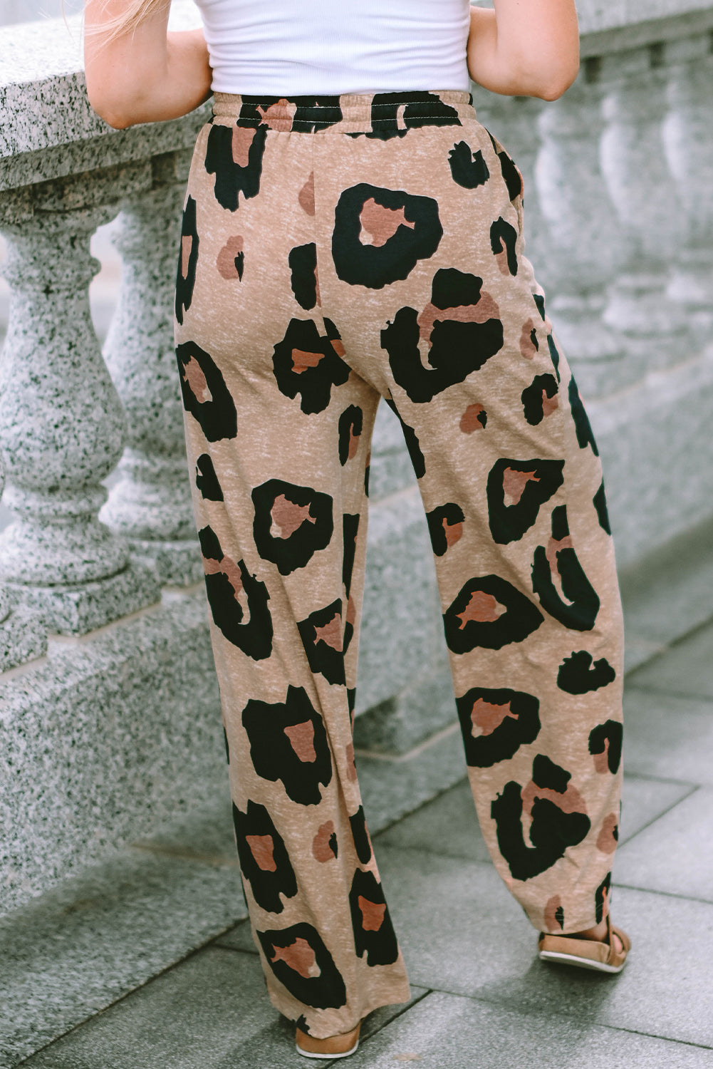 Leopard -Kordelbreite Casual Hosen