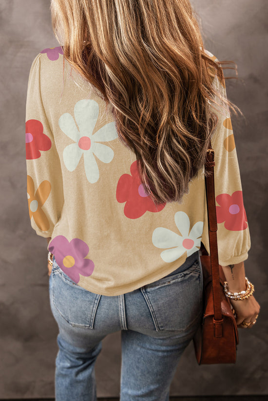 Sleeve top bracelet and cute floral print apricot