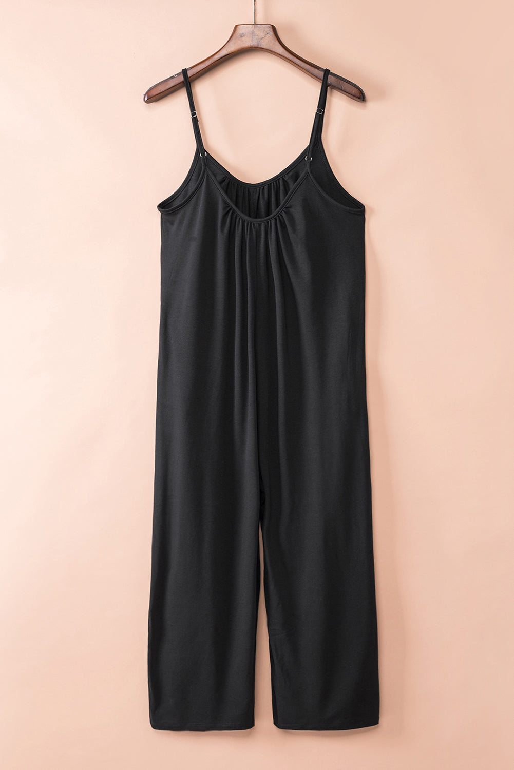 Schwarze Spaghetti -Straps mit Weitbein -Taschen -Overalls mit Steckdosen