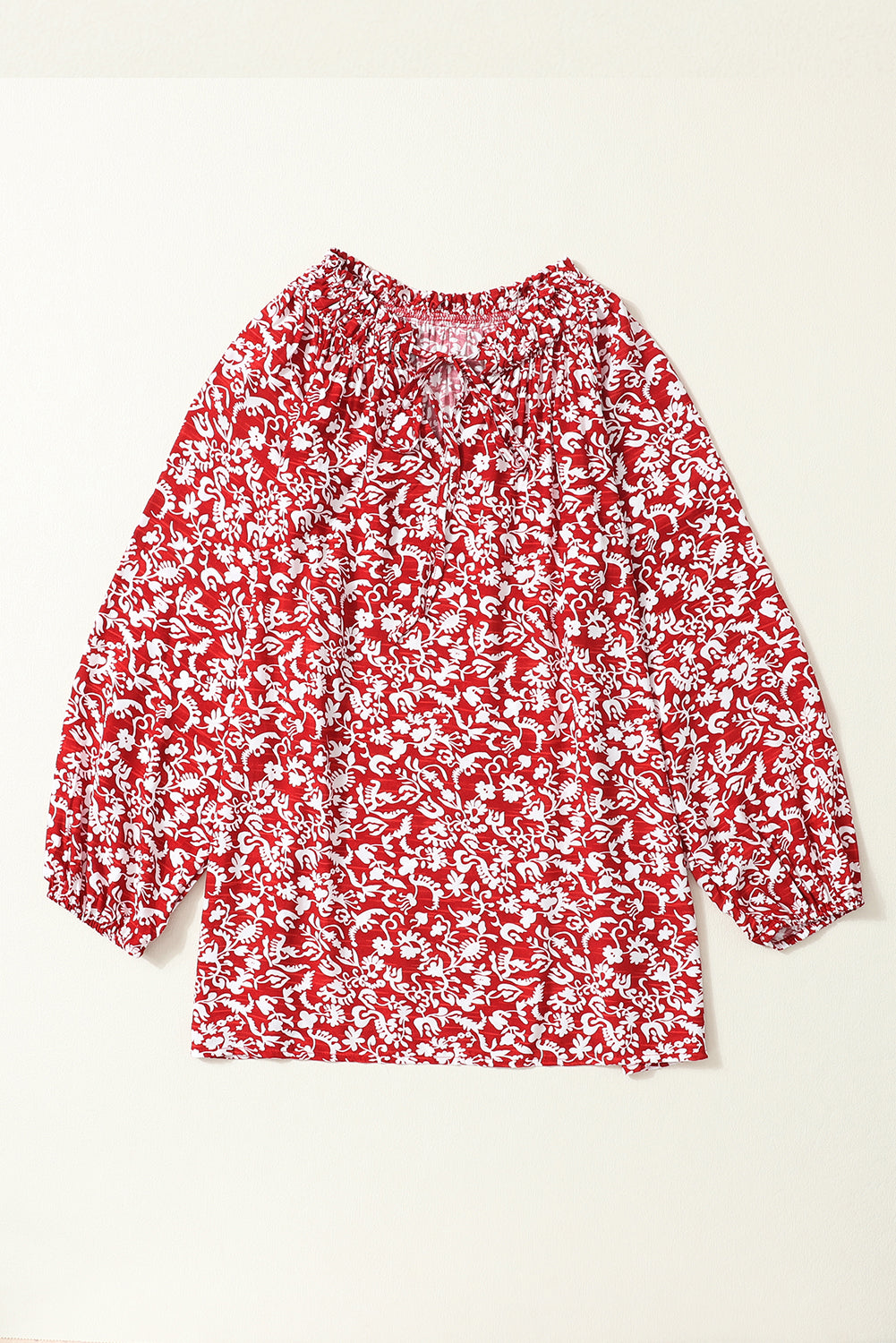 Chemisier smocké bordeaux à imprimé floral et col noué-A WOMAN WE LOVE