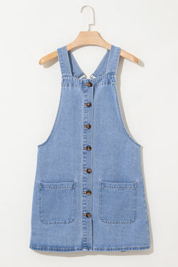 Short denim dress with wide suspenders *