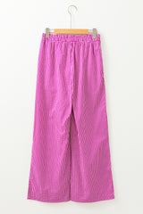 Pink Plaid Printed Drawstring High Waist Wide Leg Casual Pants