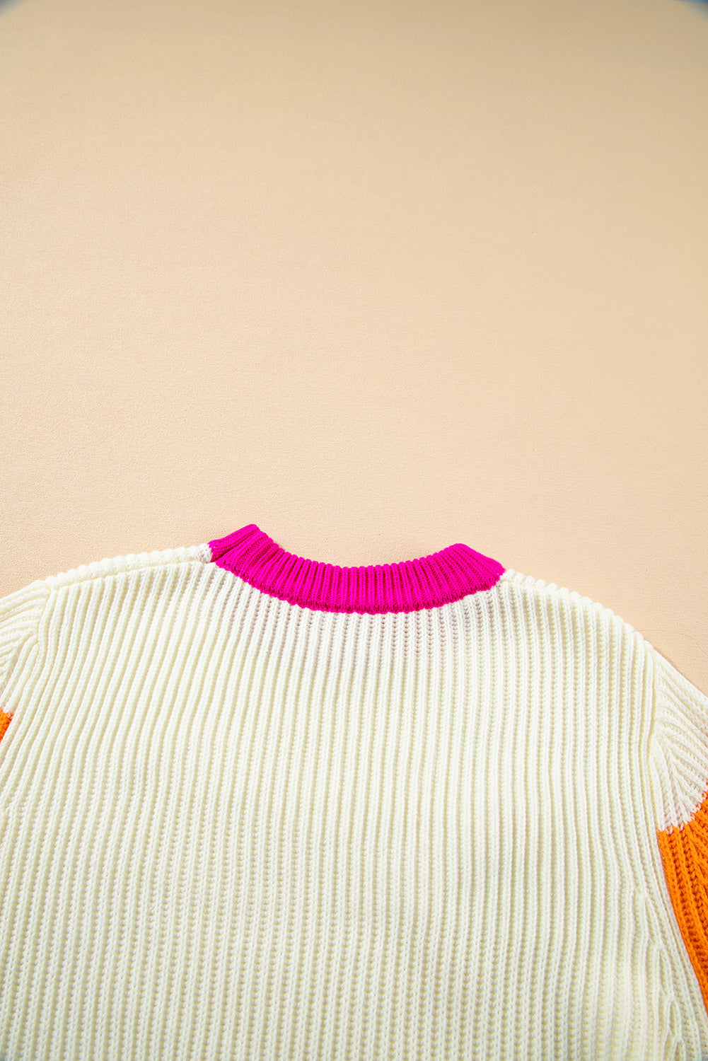 Pull ample en tricot torsadé à imprimé floral color block beige