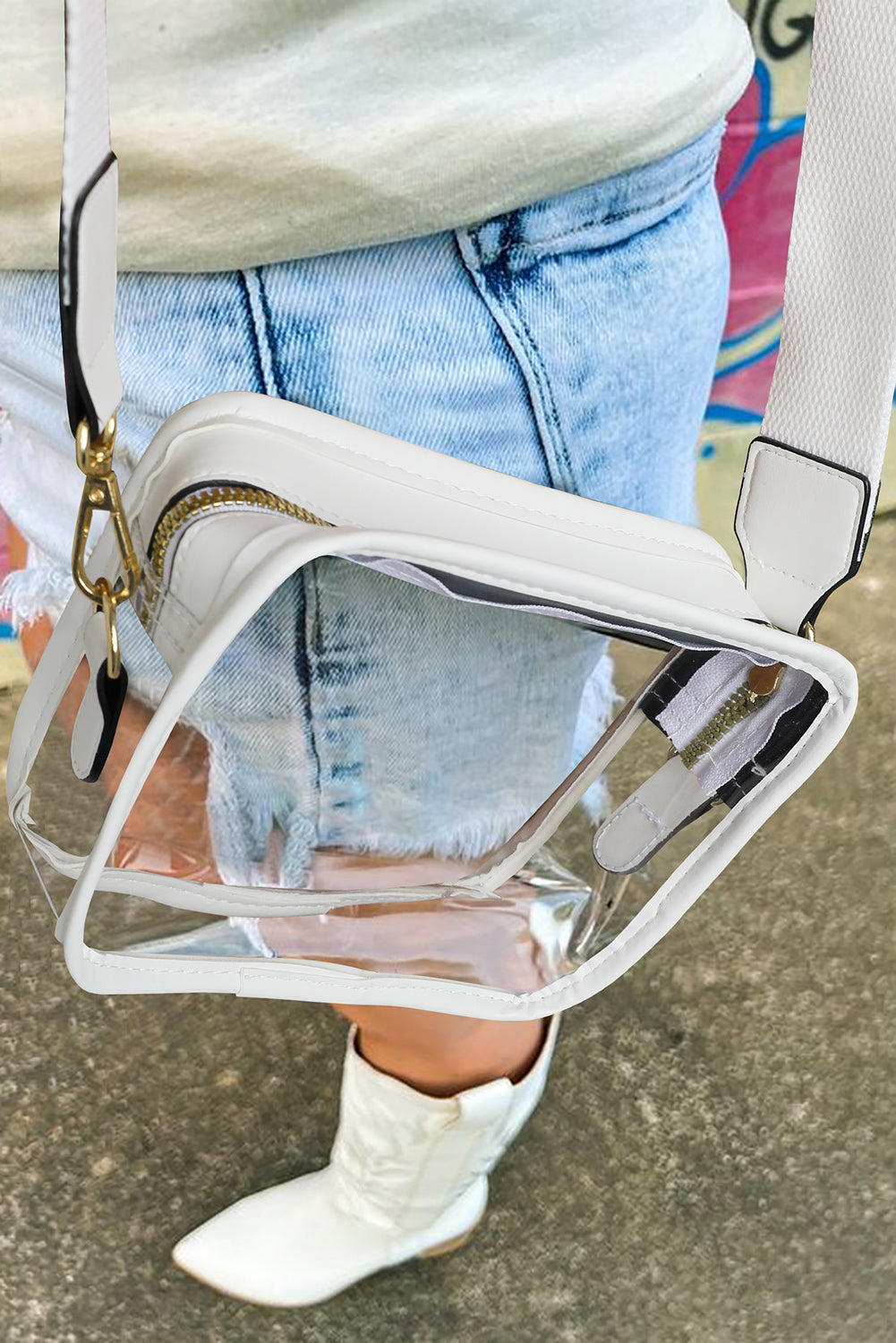 White transparent pvc leather shoulder bag