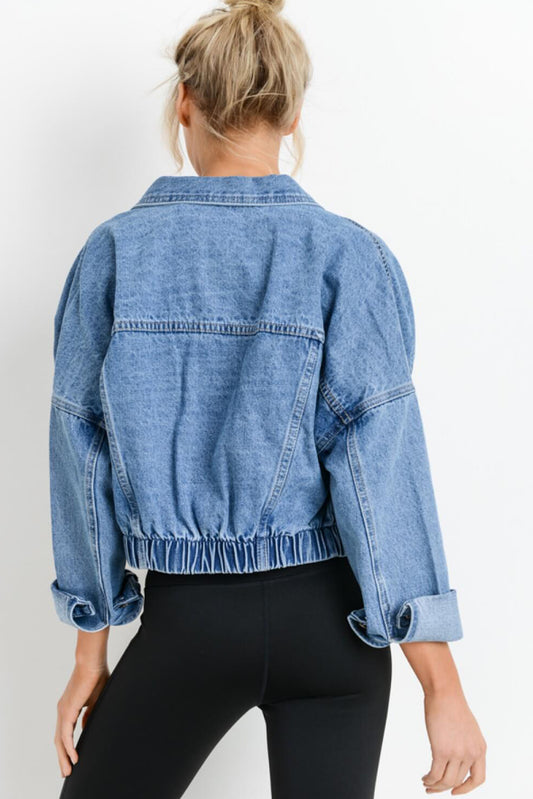 Himmelblau mittelschick klobig, geschnittene Jeansjacke