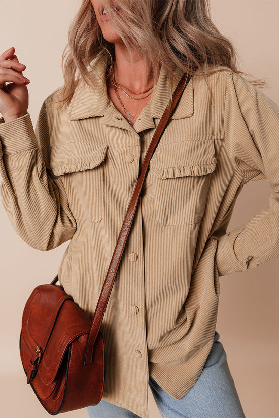 Chaqueta de terciopelo de Côte acanalado abotonado con un United Beige Flap Pocket French