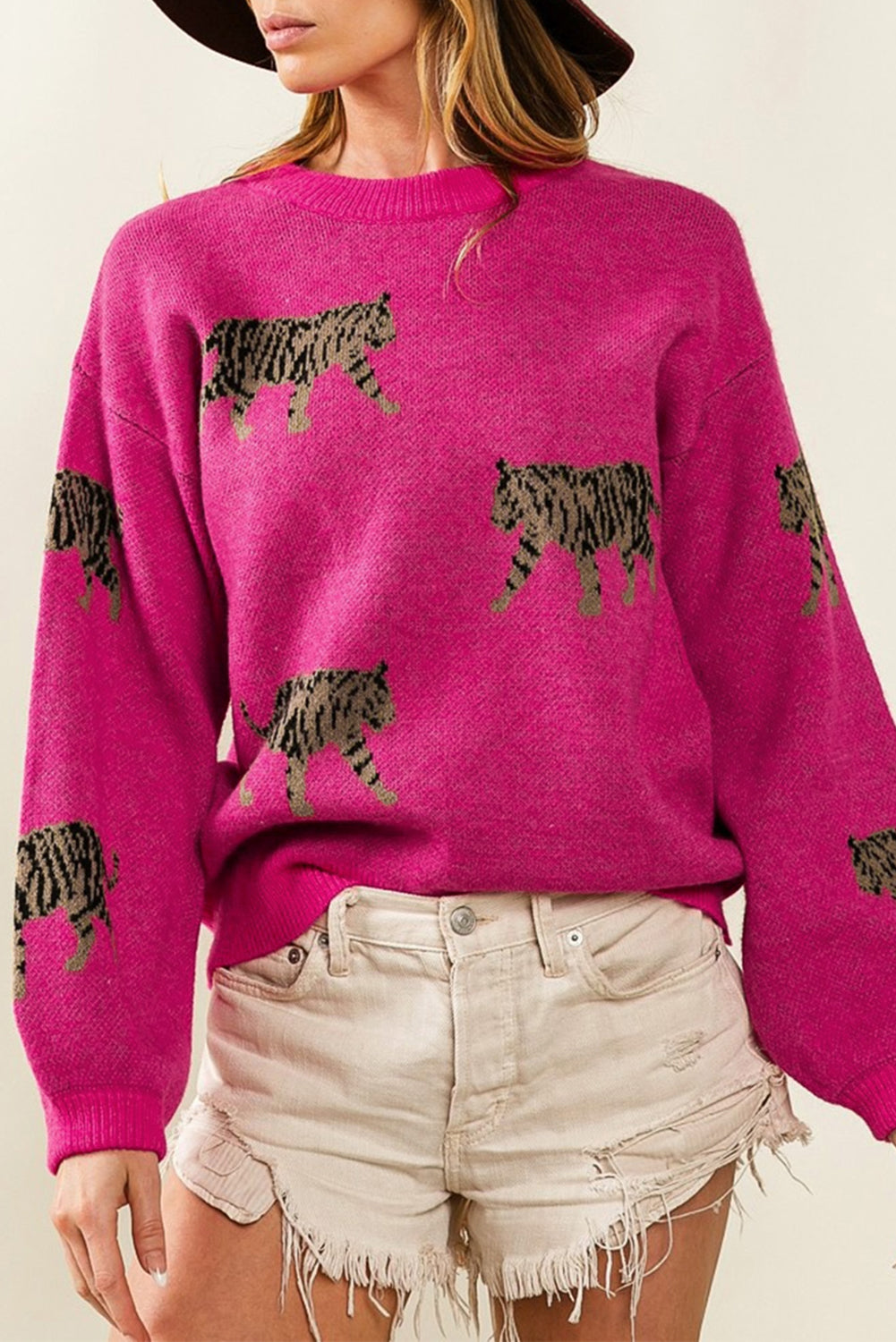 Magion a maglia casual a maglia di animale da animale rosso rosa