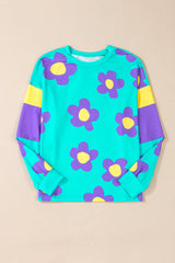 Amplio con mangas largas y bloques de colores con flores azules