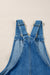 Mini-twilled blue jeans with large buttoned straps with pockets on the front