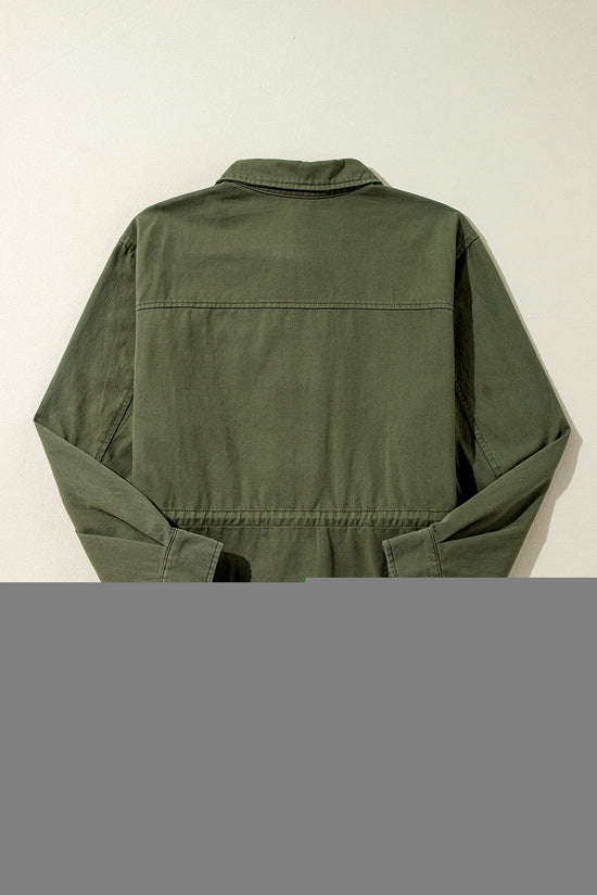 Moss green zip and snap button fitted collar jacket