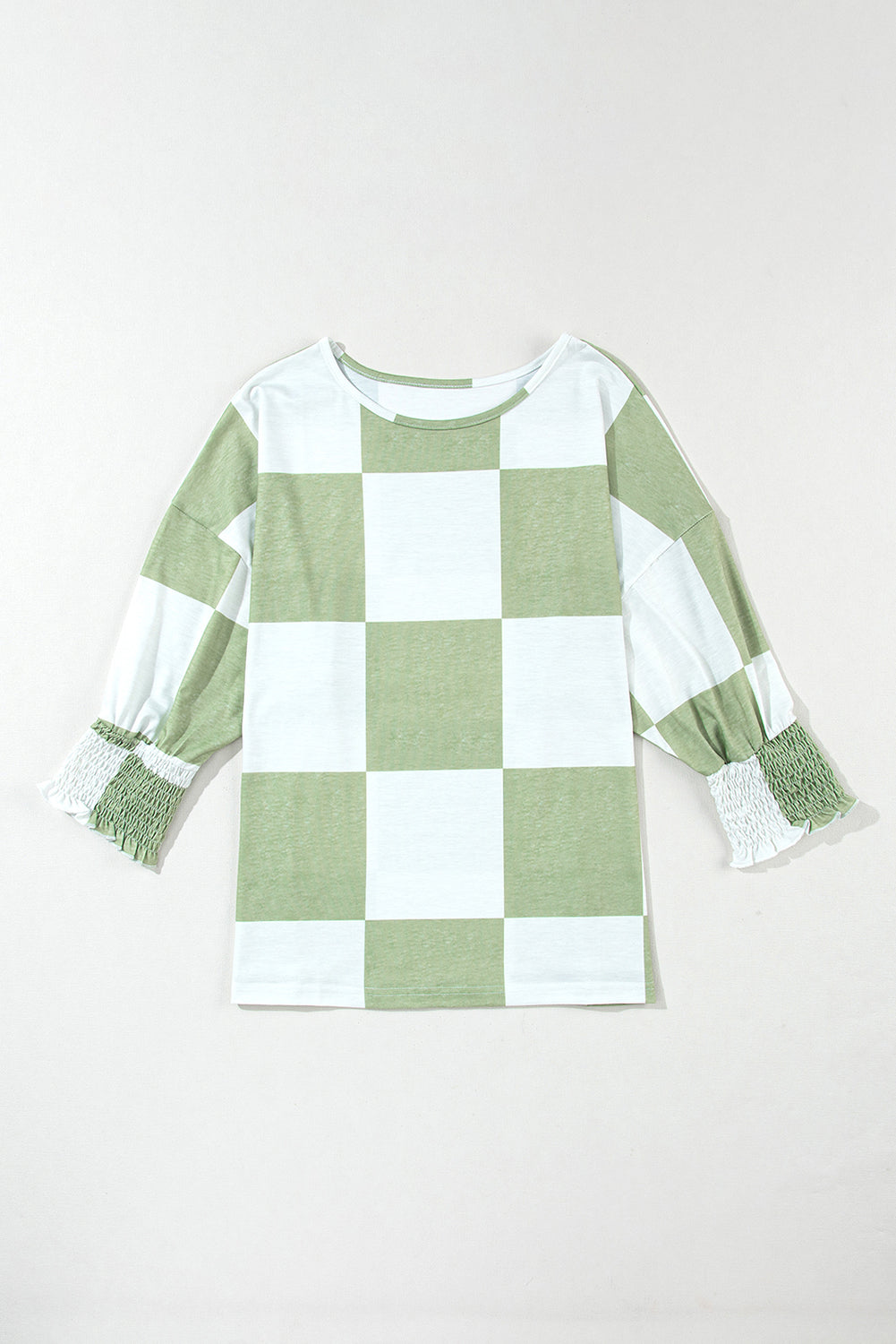 Blouse vert herbe mélangée à carreaux et poignets froncés-A WOMAN WE LOVE