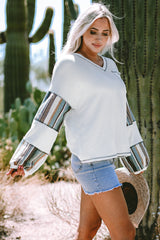 White striped patchwork seam waffle knit top